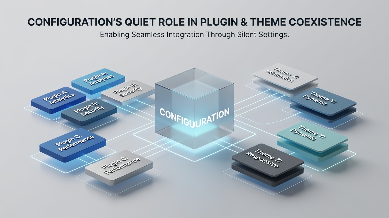 Diagram illustrating plugin and theme configuration layers in WordPress architecture