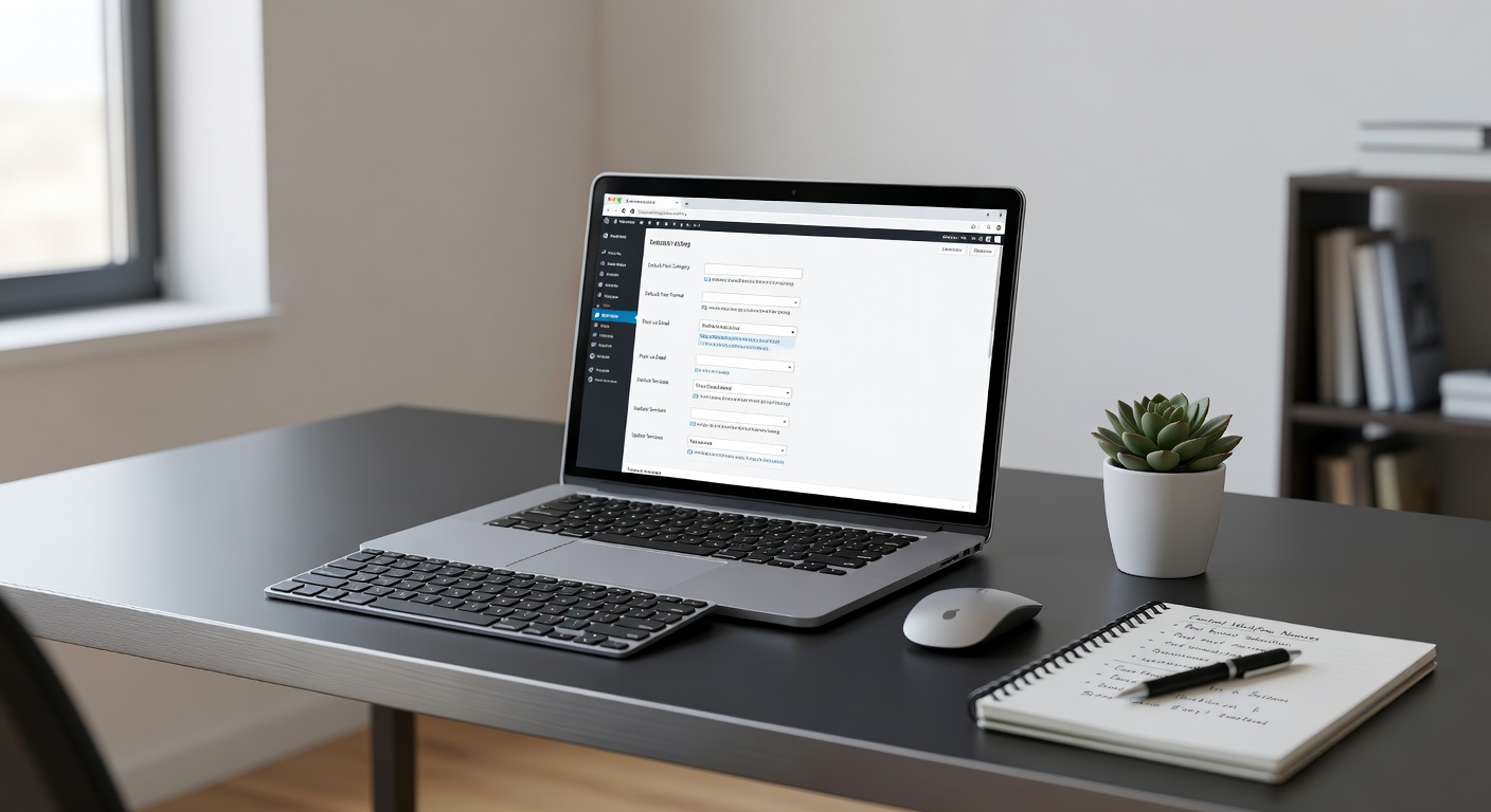 Close-up of WordPress writing options form highlighting post format dropdown and formatting toggles