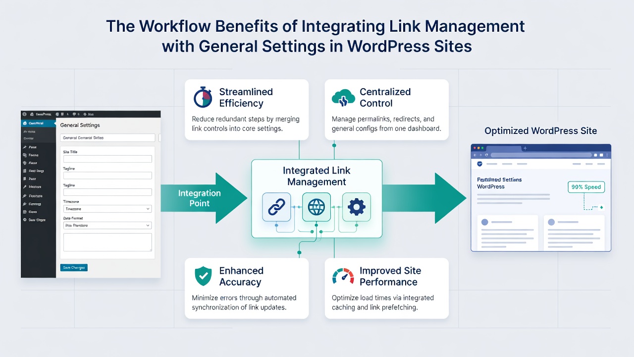 Screenshot demonstrating synchronized updates between WordPress general settings and link management tools
