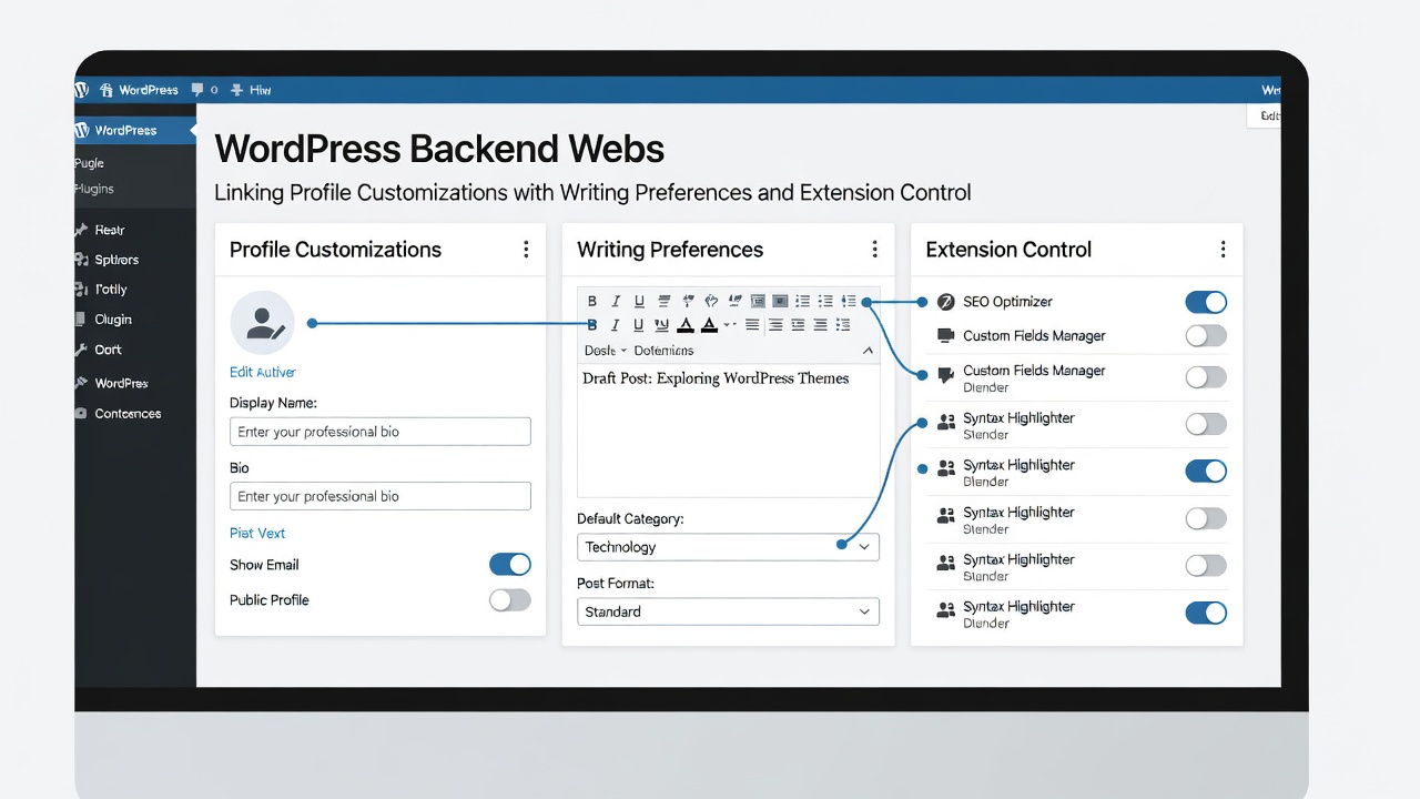 Screenshot of WordPress options-writing page linked with profile and plugins views