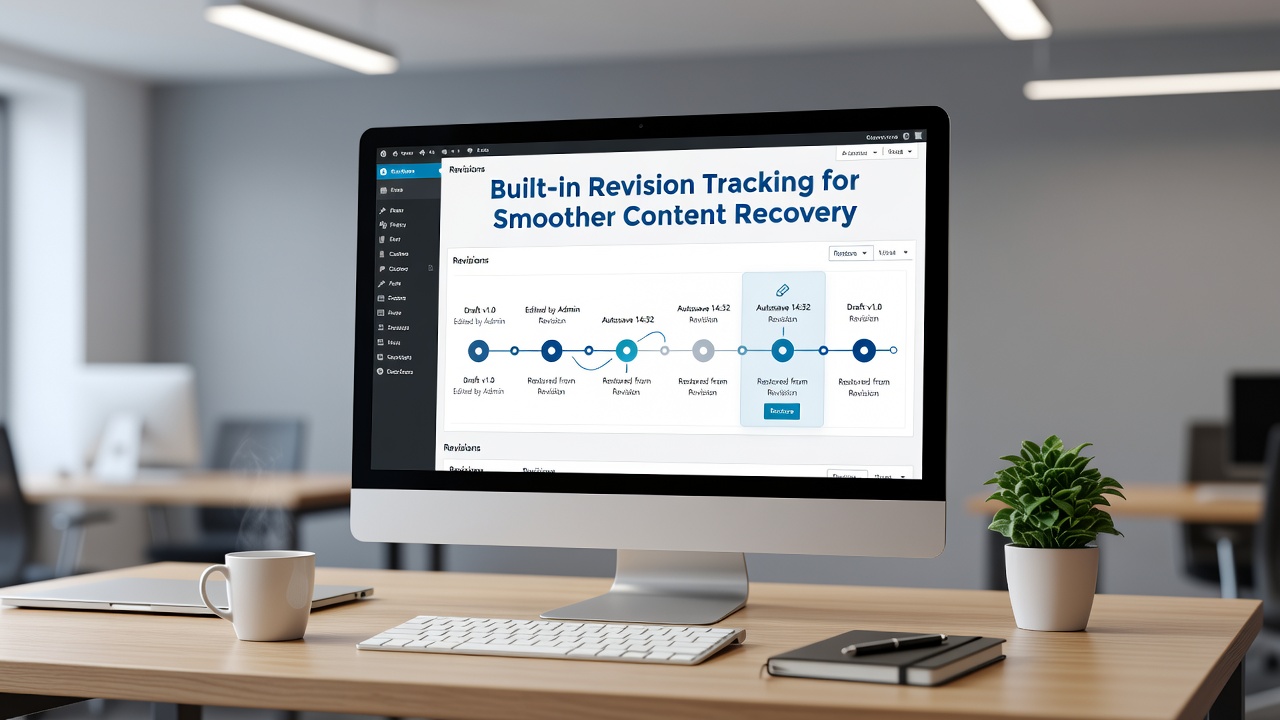 WordPress revision comparison screen displaying side-by-side diff view with highlighted changes